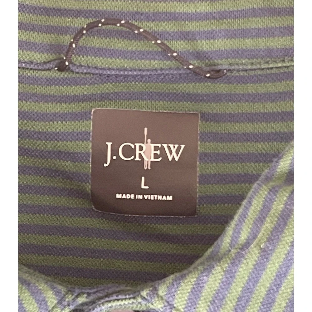 J.Crew‎ Oarsman Polo Mens Large Teal Green Striped Coolmax Short Sleeve Shirt